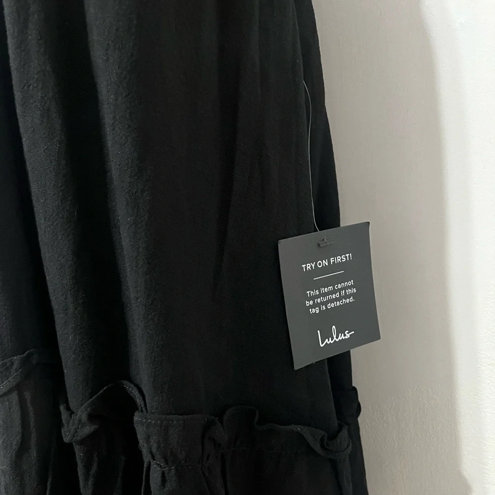 LULUS Dress Womens Medium Black Linen Blend Roman Reverie Halter Mini Ruffle New - Picture 9 of 10